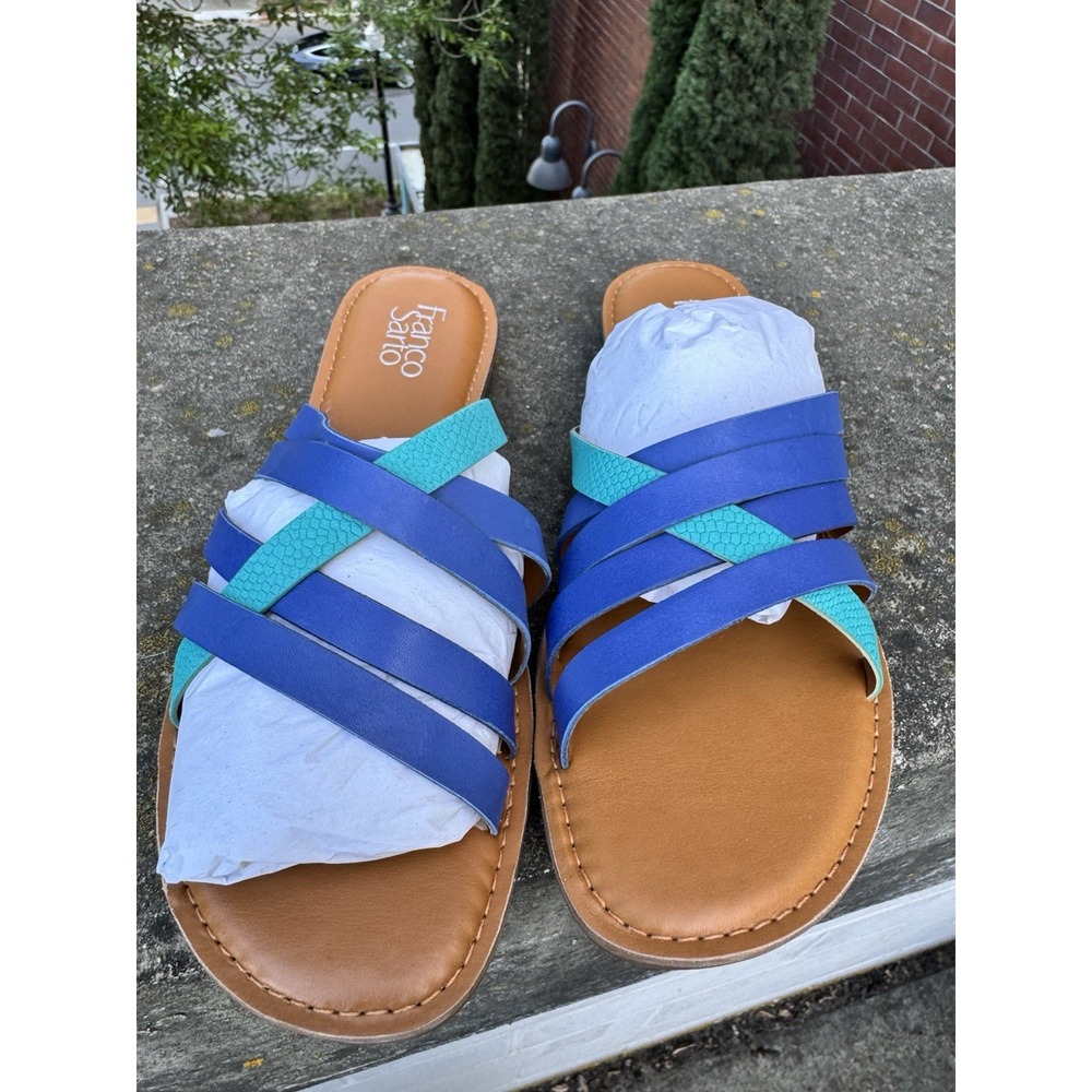 Franco Sarto Graceleigh Sandals Womens 11M Blue Turquoise Leather Strappy Slide